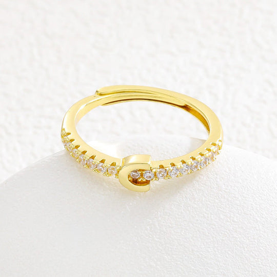 Minimalist Adjustable Initial Ring for Women