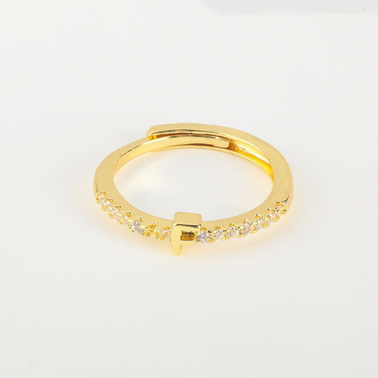 Minimalist Adjustable Initial Ring for Women