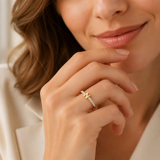Minimalist Adjustable Initial Ring for Women