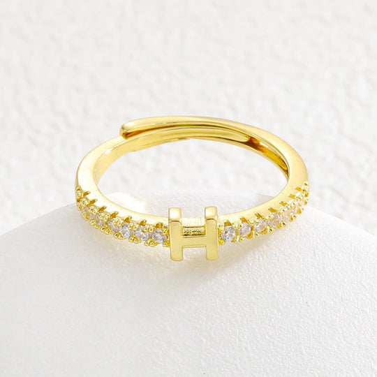 Minimalist Adjustable Initial Ring for Women