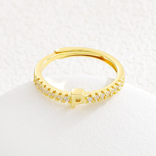 Minimalist Adjustable Initial Ring for Women