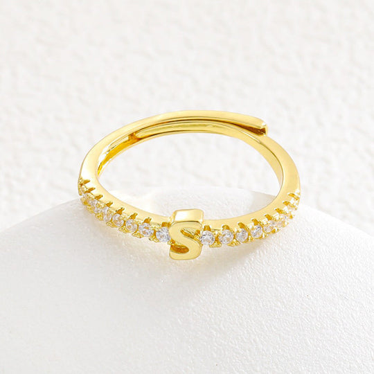 Minimalist Adjustable Initial Ring for Women