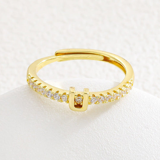Minimalist Adjustable Initial Ring for Women