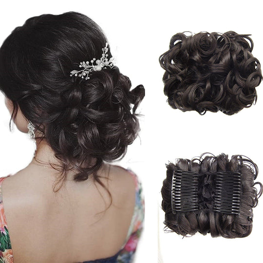 Short Messy Curly Hair Bun Extension