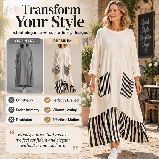 ✨Women's Striped Patchwork Long Sleeve Maxi Dress