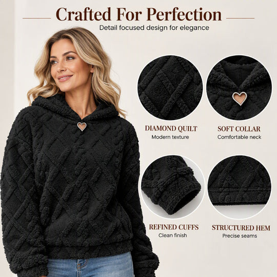 Women's Diamond Jacquard Plush Hooded Sweatshirt