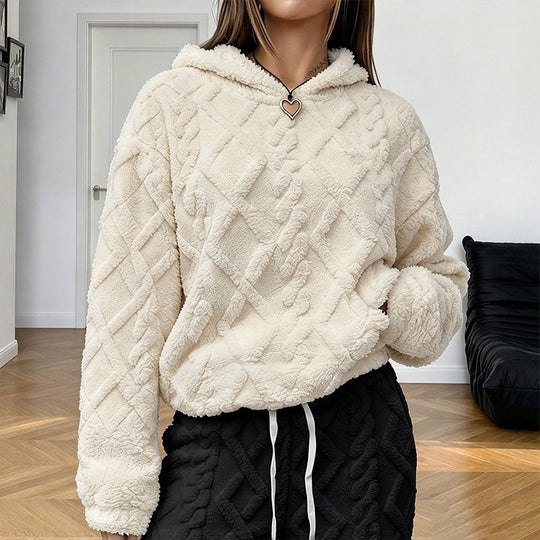 Women's Diamond Jacquard Plush Hooded Sweatshirt