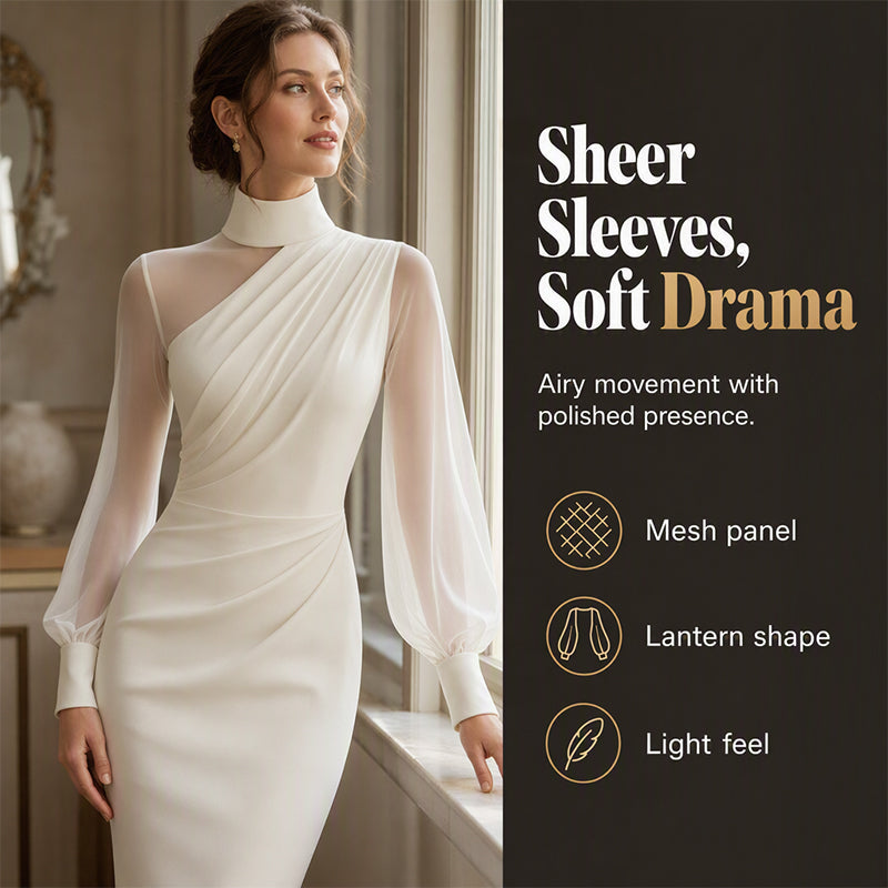 🌸 Clean Neckline, Sheer Mesh Accent | Women's Mock Neck Mesh Bodycon Dress