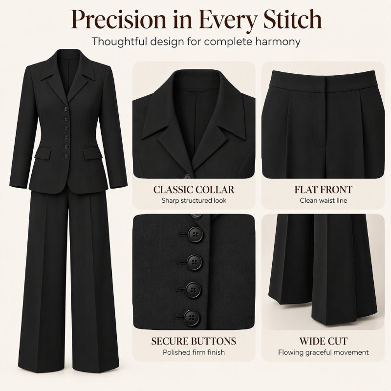 Women's Elegant Slim-Waist Blazer and Wide-Leg Pants Set