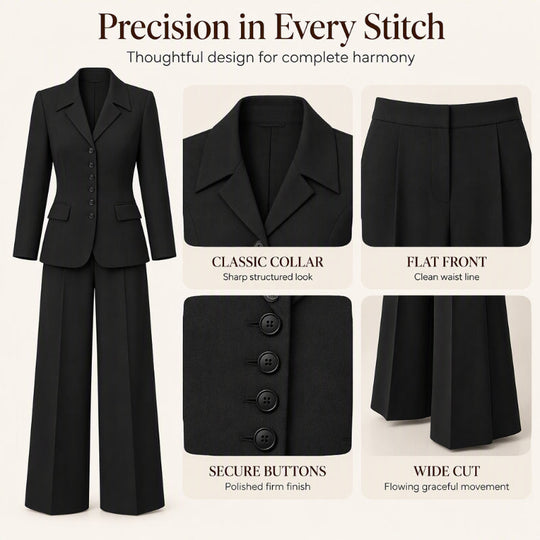 Women's Elegant Slim-Waist Blazer and Wide-Leg Pants Set