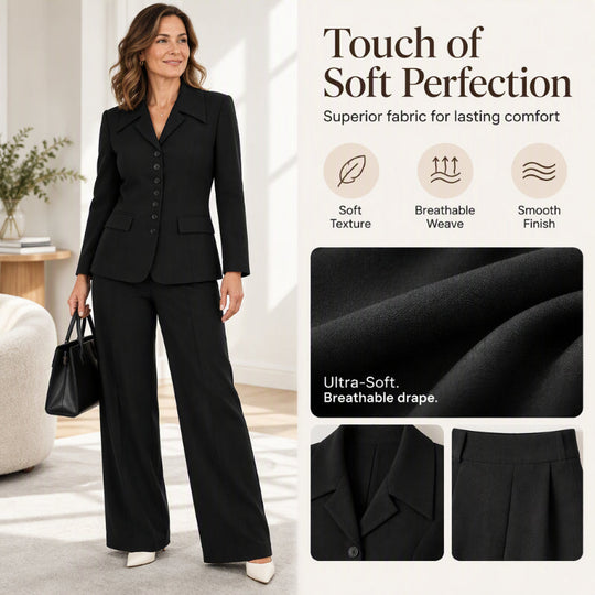 Women's Elegant Slim-Waist Blazer and Wide-Leg Pants Set