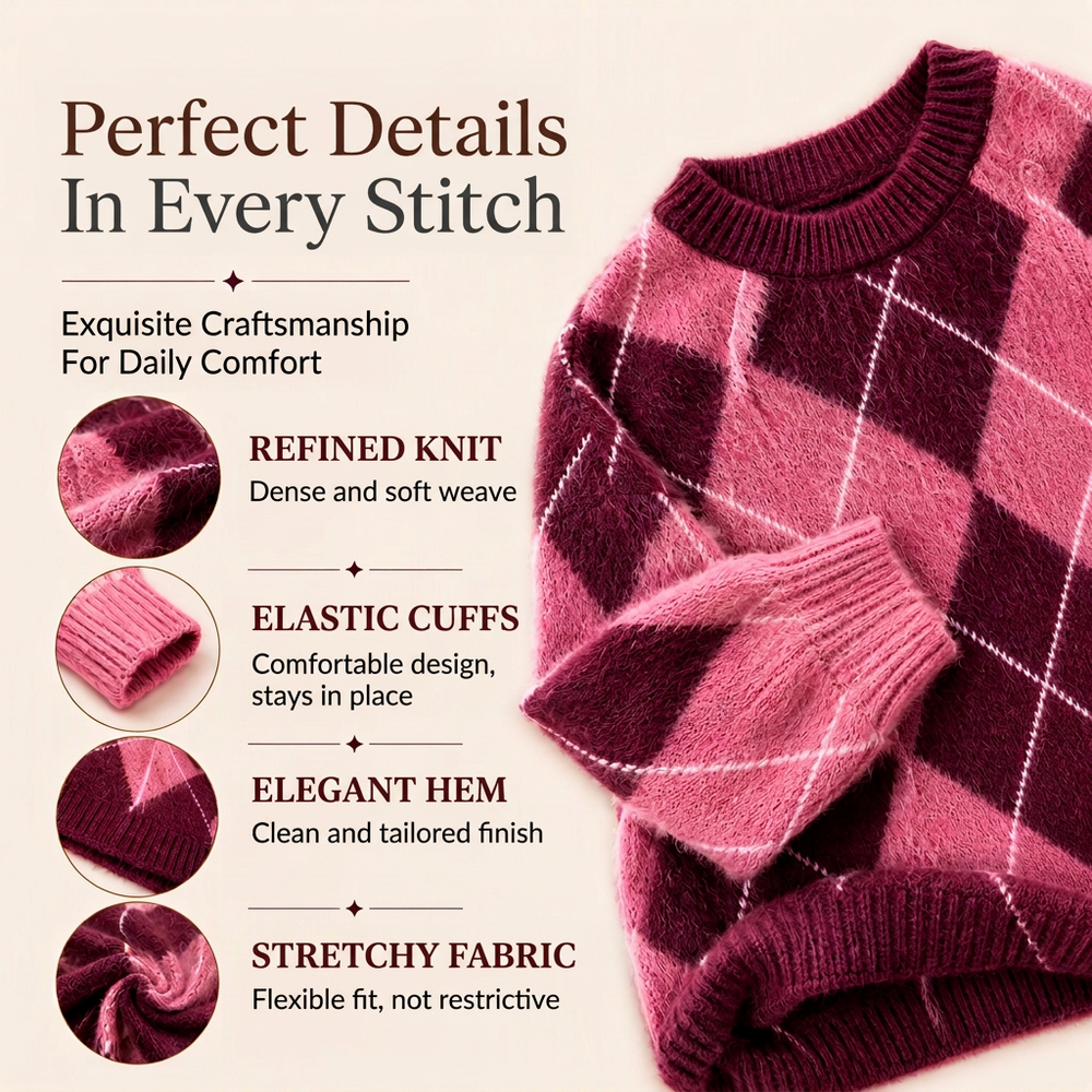 ⏰ Last Day of Sale – 50% OFF ✨Women's Comfortable Knitted Sweater with Retro Argyle Pattern