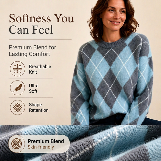 ⏰ Last Day of Sale – 50% OFF ✨Women's Comfortable Knitted Sweater with Retro Argyle Pattern