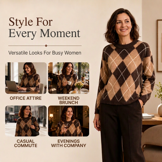 ⏰ Last Day of Sale – 50% OFF ✨Women's Comfortable Knitted Sweater with Retro Argyle Pattern