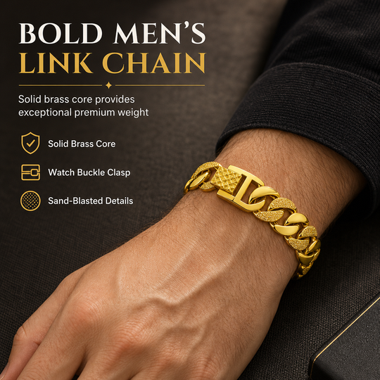 🔥🖤Black Friday Sale🖤📢⌚ Men's Vietnamese Sand-Gold Style Bracelet – Matte Sandblasted Finish & Watch Clasp💎