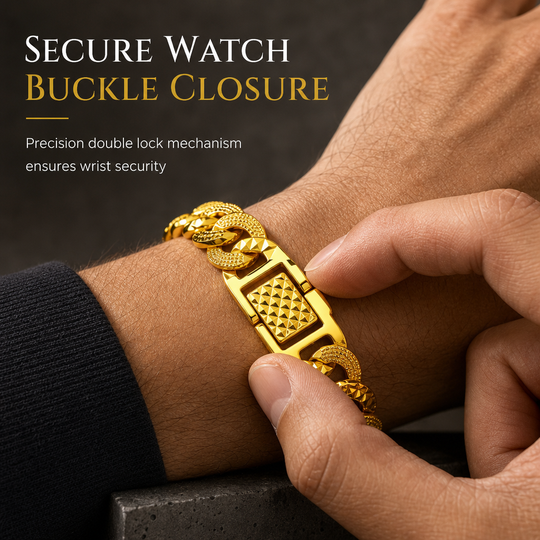 🔥🖤Black Friday Sale🖤📢⌚ Men's Vietnamese Sand-Gold Style Bracelet – Matte Sandblasted Finish & Watch Clasp💎
