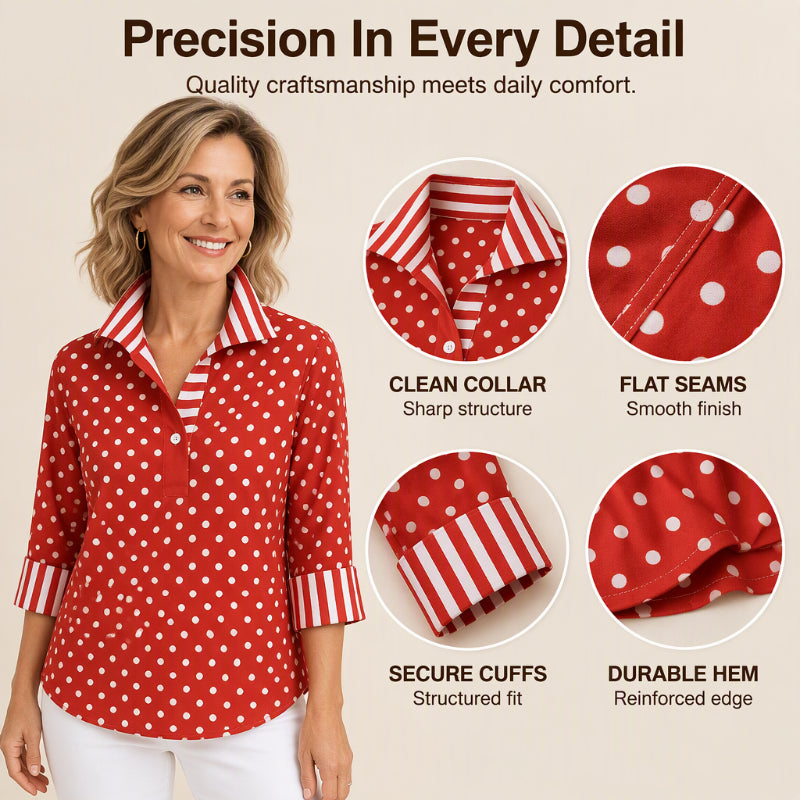 Women's Polka Dot Shirt with Striped Collar