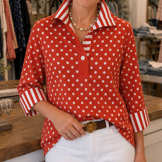 Women's Polka Dot Shirt with Striped Collar