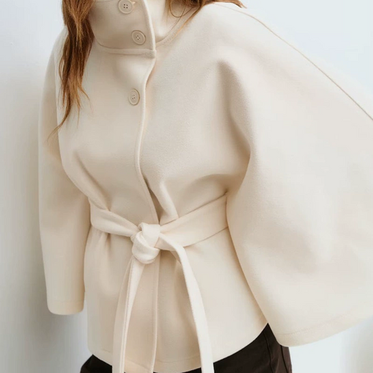 Women's Cape Trench Coat Stand Collar Button Belted Jacket