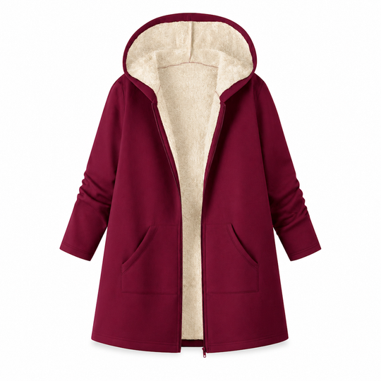 Women's Fabric Lined Hooded Warm Mid-Length Solid Color Long Sleeve Coat for Fall and Winter