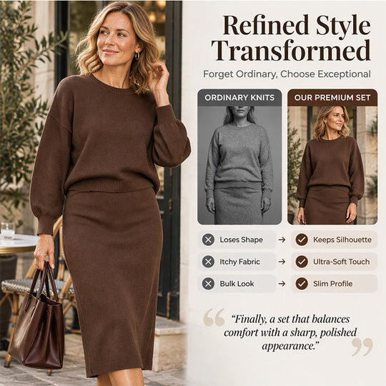 🍁Women's Knit Crewneck Top & Midi Skirt Set