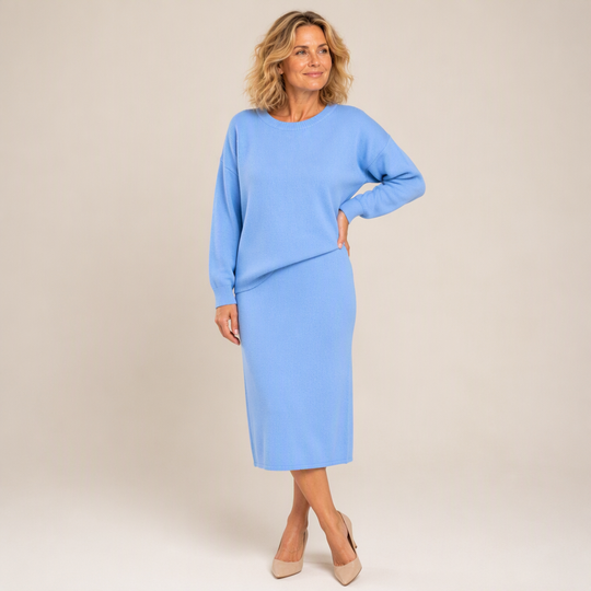 🍁Women's Knit Crewneck Top & Midi Skirt Set