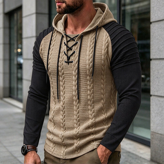 Men's Textured Pleated Shoulder Hooded Sweatshirt