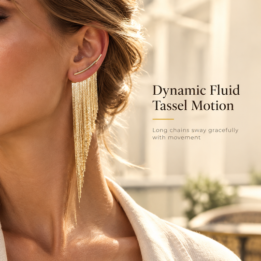 ✨ Sculpted Gold Tassel Earrings – Weightless, Bold & Pain-Free