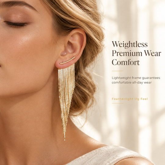 ✨ Sculpted Gold Tassel Earrings – Weightless, Bold & Pain-Free