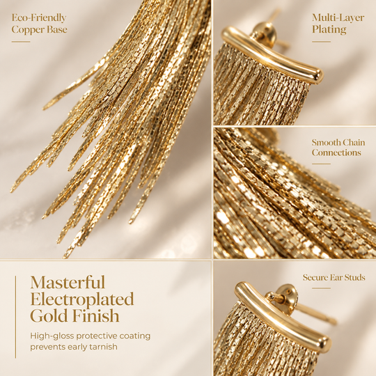 ✨ Sculpted Gold Tassel Earrings – Weightless, Bold & Pain-Free