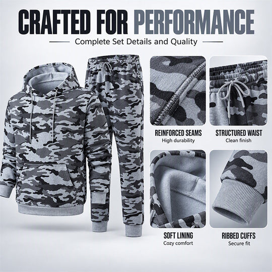 Men's Plush-Lined Camouflage Hoodie & Pants Set