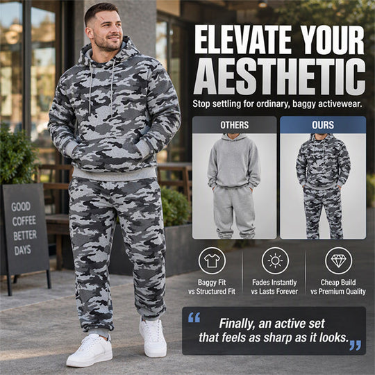 Men's Plush-Lined Camouflage Hoodie & Pants Set