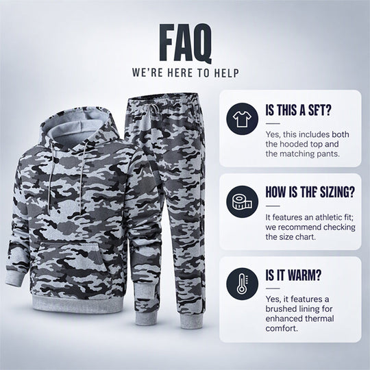 Men's Plush-Lined Camouflage Hoodie & Pants Set