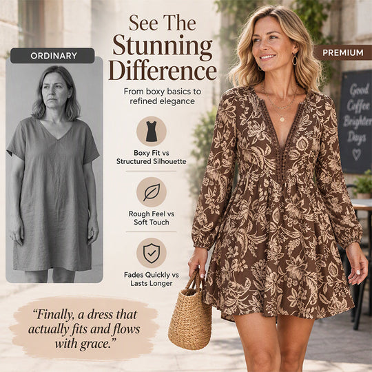 🌸 Romantic Vintage Vibe, Flattering Neckline | Women's Vintage Floral Print Long Sleeve V-Neck Dress