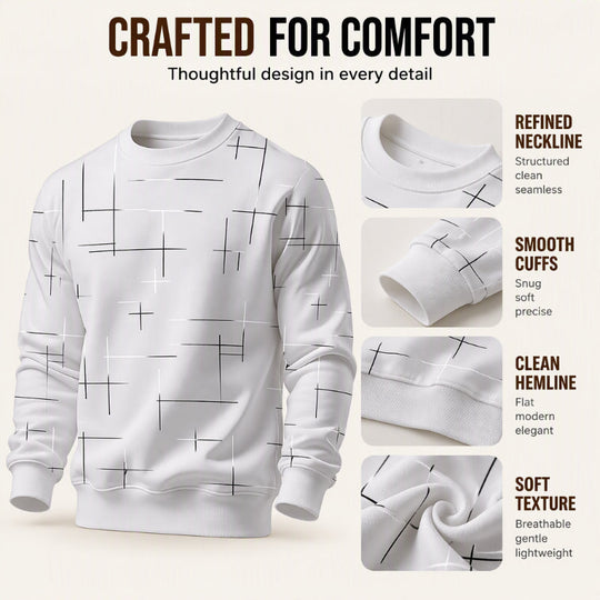 Men's Casual Crewneck Line Print Sweatshirt