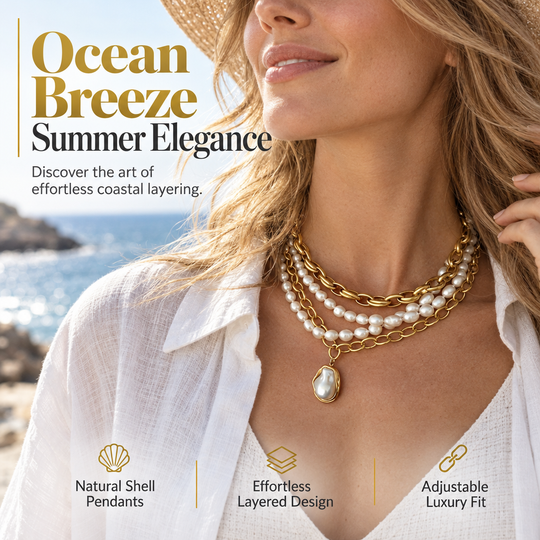 📢📢 🖤Black Friday Sale🖤🐚 Layered Starfish & Shell Necklace – Pearl Accents & Coastal Charm for Beach Days and Everyday Style