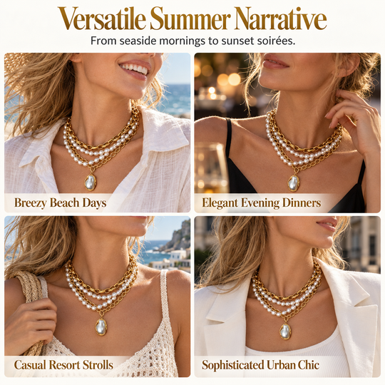 📢📢 🖤Black Friday Sale🖤🐚 Layered Starfish & Shell Necklace – Pearl Accents & Coastal Charm for Beach Days and Everyday Style