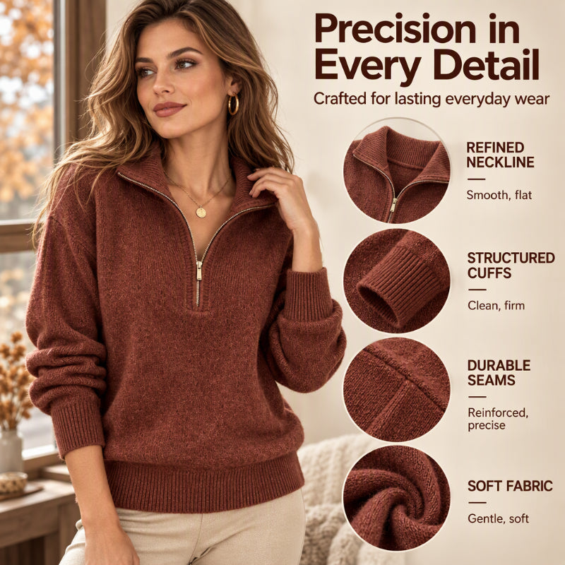 🧶 Clean Solid Look, Easy Layered Comfort | Women's Casual Solid Color Half-Zip Sweater
