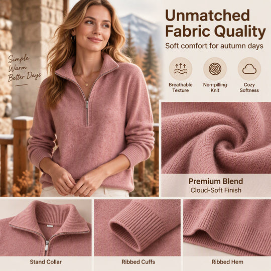 🧶 Clean Solid Look, Easy Layered Comfort | Women's Casual Solid Color Half-Zip Sweater