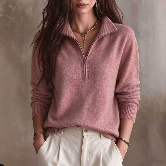 🧶 Clean Solid Look, Easy Layered Comfort | Women's Casual Solid Color Half-Zip Sweater