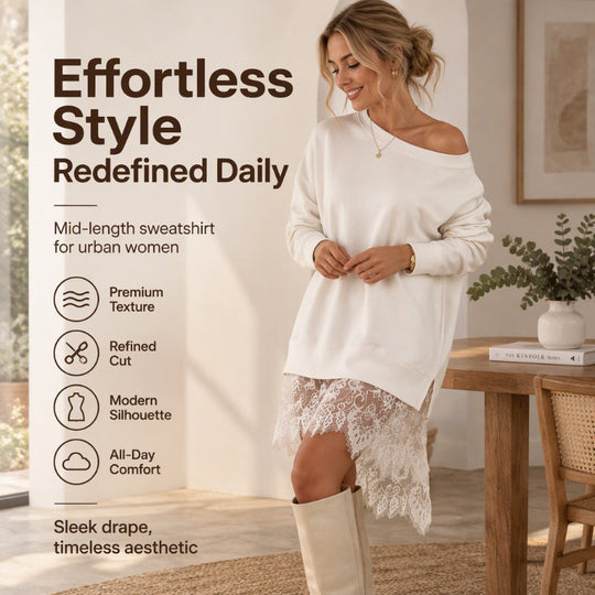 Women's Elegant Lace Trim Mid-Length Sweatshirt