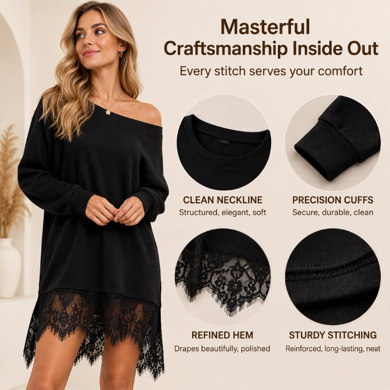 Women's Elegant Lace Trim Mid-Length Sweatshirt