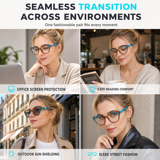 😎Cyberpunk Cat Eye Blue Light Blocking Glasses for Women Trendy Photochromic Clear Lens Eyeglasses