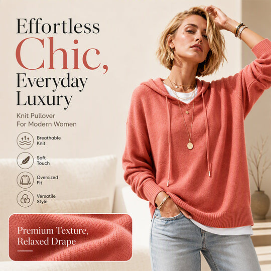 🧶Cozy Head Coverage, Customizable Fit💖Women's Casual Hooded Sweater With Drawstring