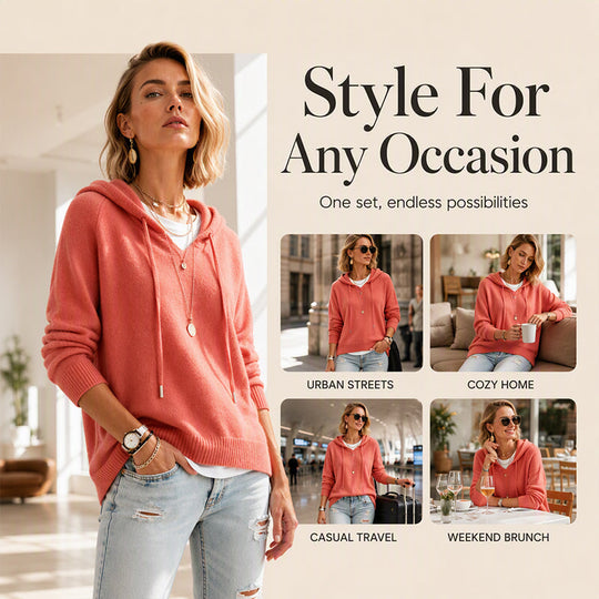 🧶Cozy Head Coverage, Customizable Fit💖Women's Casual Hooded Sweater With Drawstring