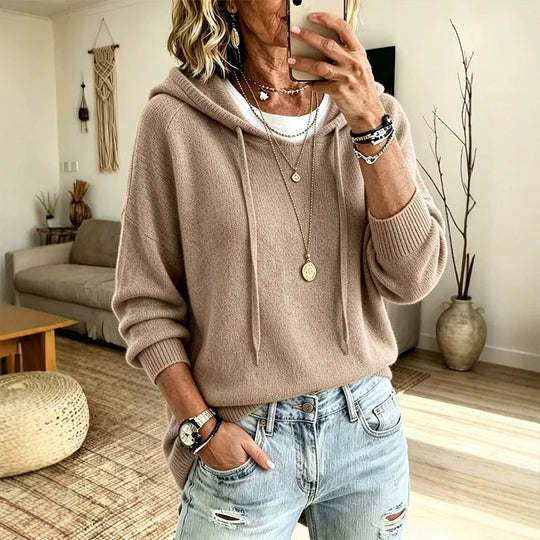 🧶Cozy Head Coverage, Customizable Fit💖Women's Casual Hooded Sweater With Drawstring