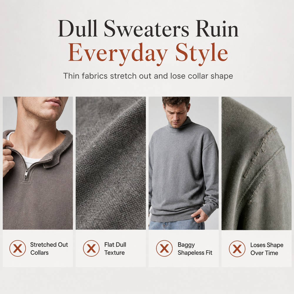 🧶 Refined Woven Texture, Easy Layered Comfort | Men's Casual Jacquard Knit Pullover