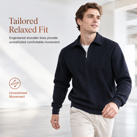 🧶 Refined Woven Texture, Easy Layered Comfort | Men's Casual Jacquard Knit Pullover