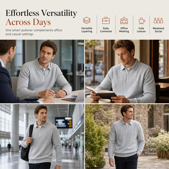 🧶 Refined Woven Texture, Easy Layered Comfort | Men's Casual Jacquard Knit Pullover
