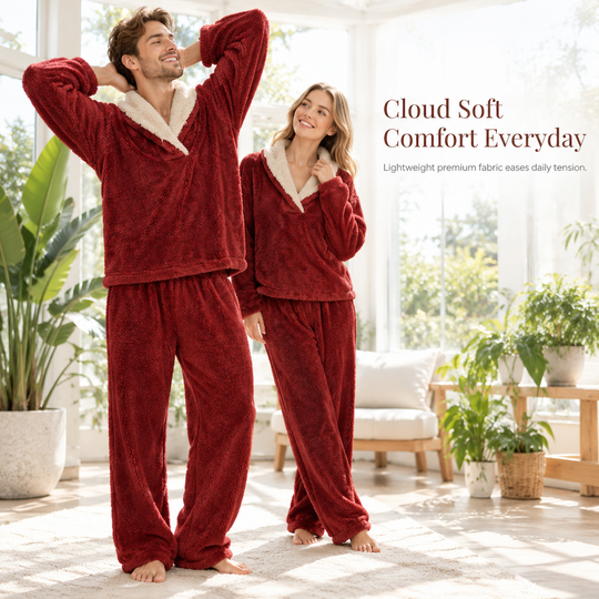 ✨ Men & Women's Sherpa Pajama Set: Thick, Double-Sided Plush & Cloud Soft ☁️
